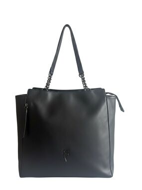 Simply Vera Vera Wang Cara Tote Black Faux Leather Chain Strap Work Bag
